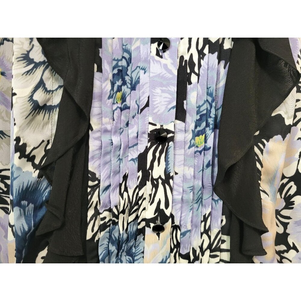 Coach Kaffe Fassett Floral Ruffle Blouse Pleated Bib Button Front Top - Picture 7 of 15